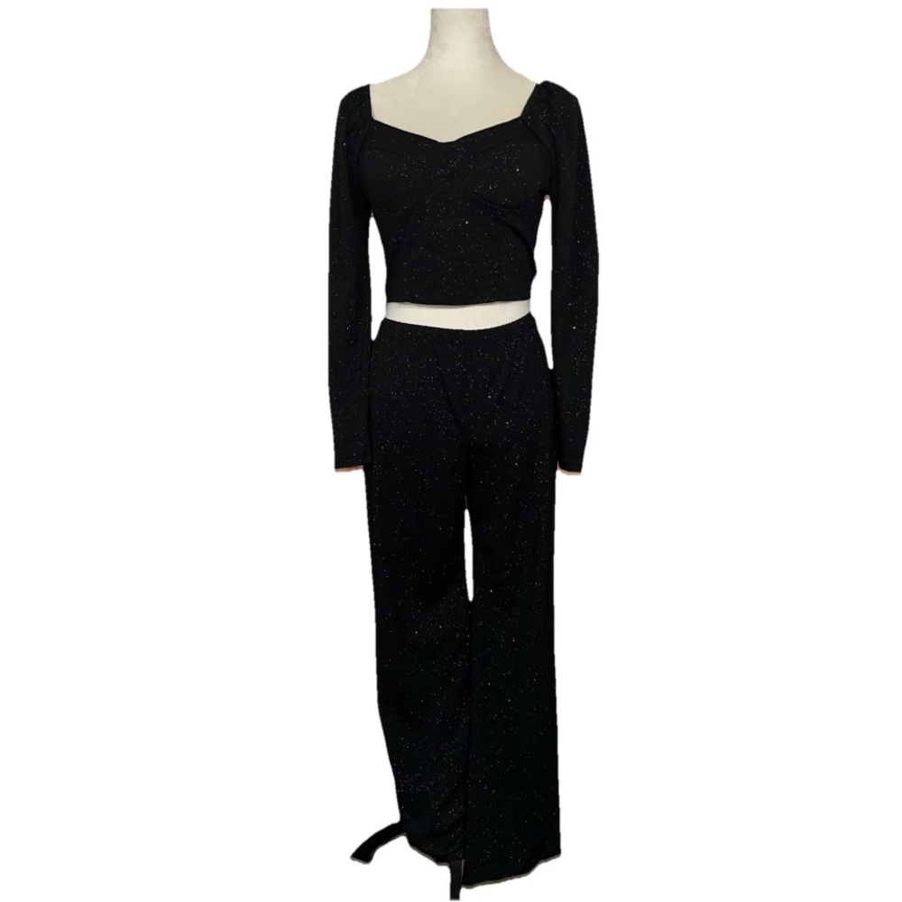 Lilly Rose Black  Set With Glitter Details (Pants Sz M) (Blouse Sz L)